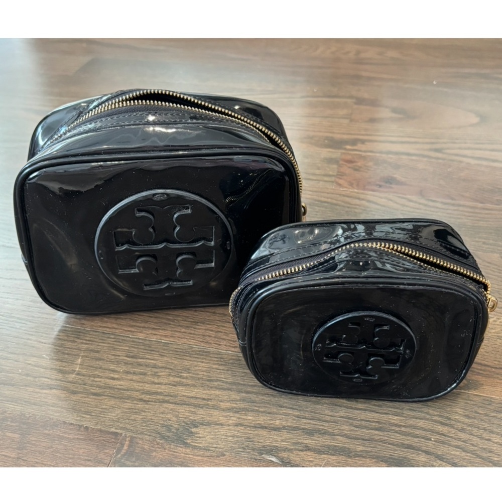 Tory Burch Glossy Black Cosmetic Bag Set of 2, like new - Picture 16 of 16